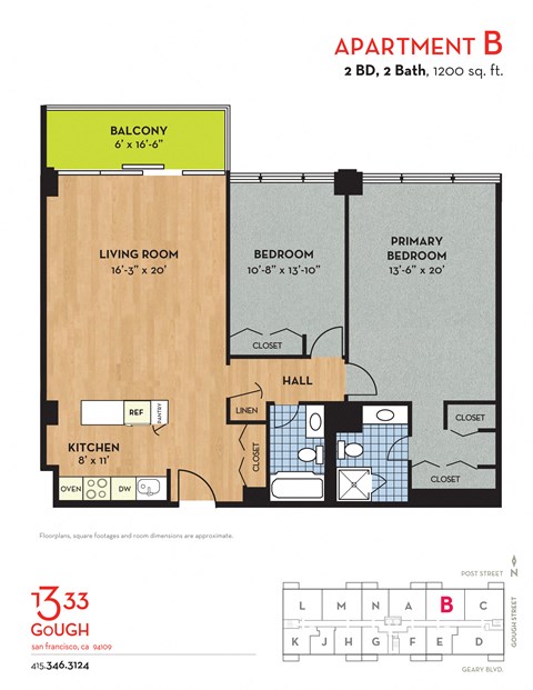 Floor plan for 2 beds, 2 baths, 1200 sqft